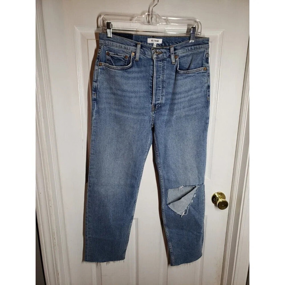 RE/DONE 70's Stove Pipe High Rise Straight Leg Cropped Inseam Sz 29